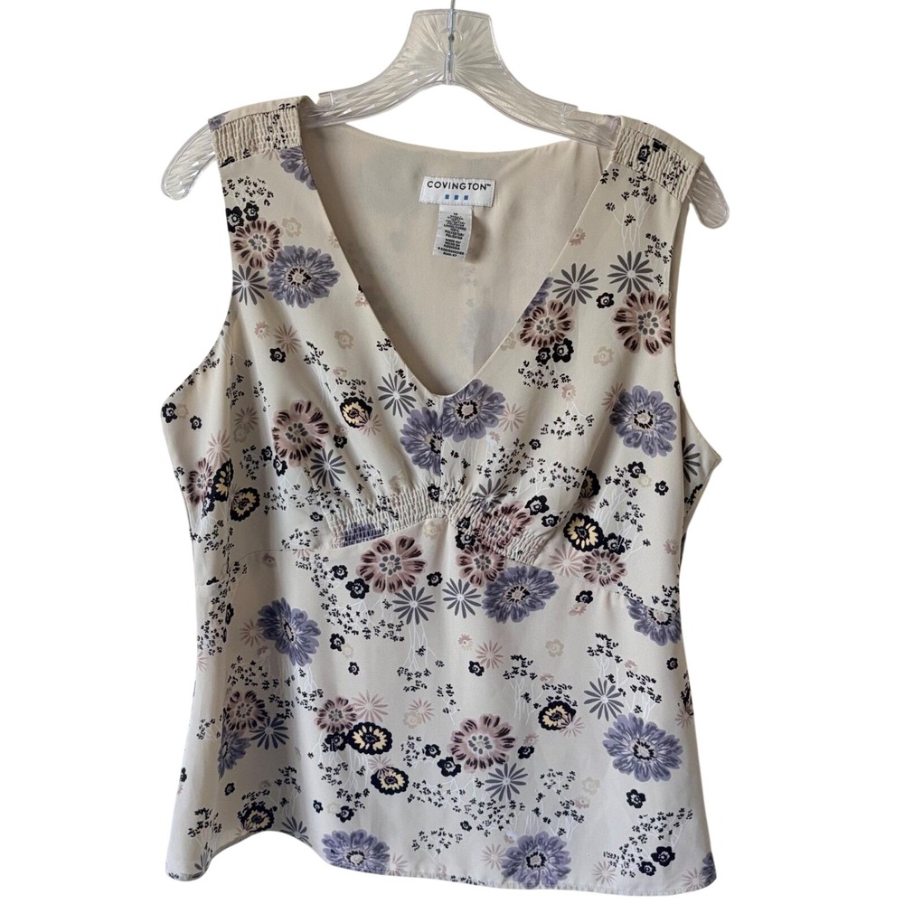 Vintage Y2K Covington Floral Babydoll Tank Top V Neck Empire Waist Size 12